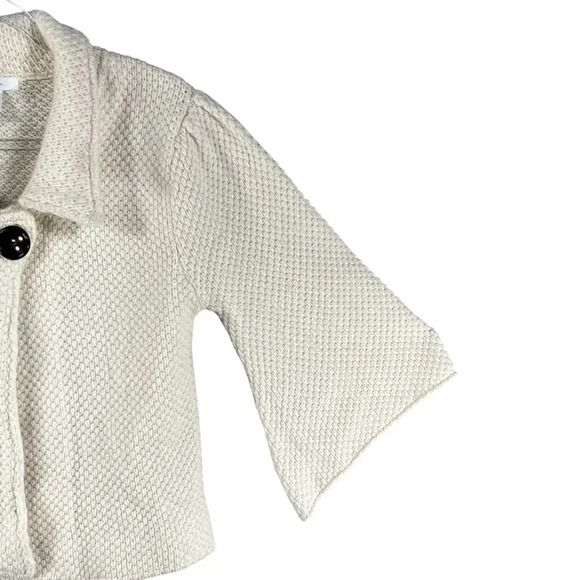 Gracie Women S Knit Cream Cropped Sweater 3/4 Sleeves Wool Cashmere Blend Jacket - Picture 7 of 15